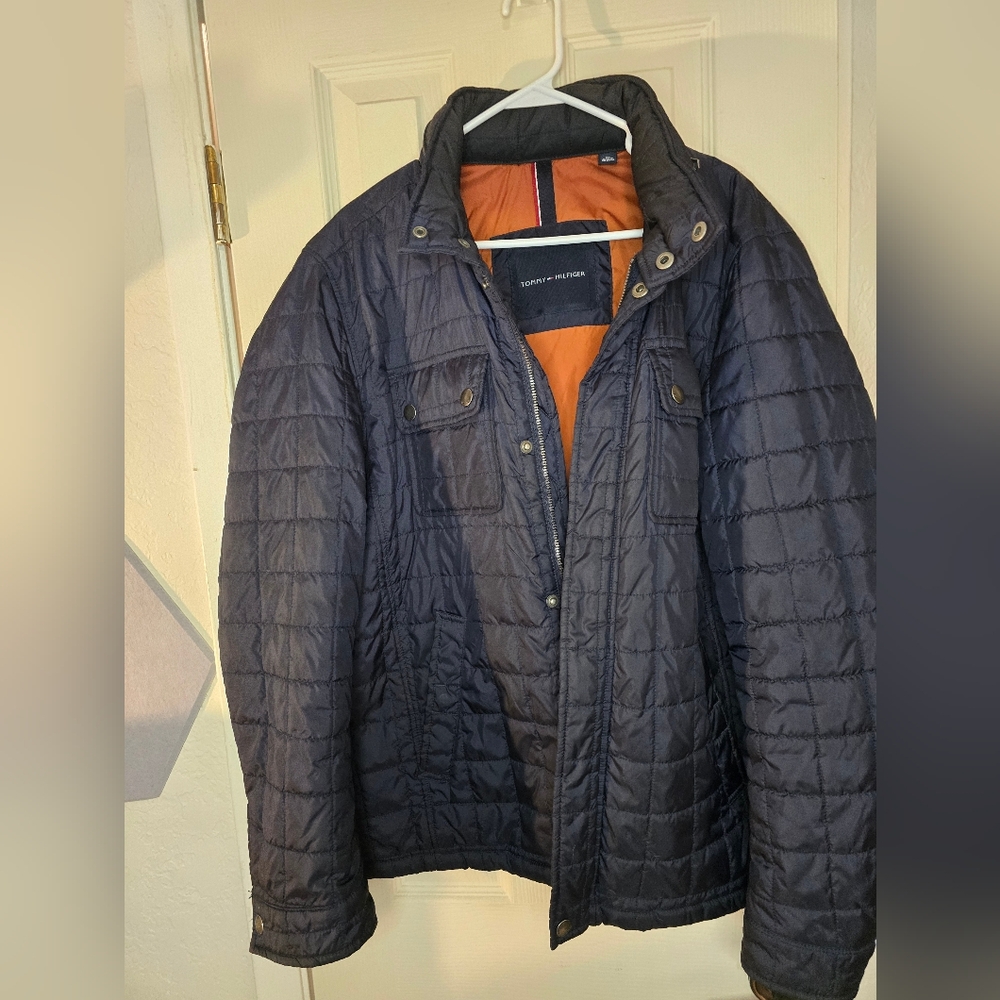 Tommy Hilfiger Blue Quilted Puffer Jacket with Stand-Up Collar